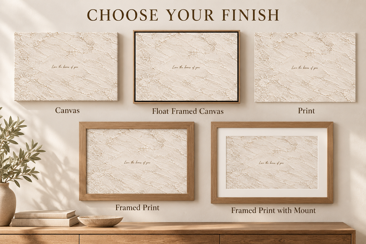Choose your finish guide with canvas and framed print options