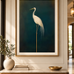 Mounted framed crane print displayed in a hallway