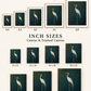 Size guide showing A-series framed prints and portrait canvas sizes