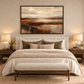 Earth and Horizon landscape artwork in a warm neutral bedroom