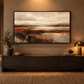 Earth and Horizon abstract wall art in a black frame above a sideboard