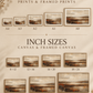 Earth and Horizon size guide for A-series prints and inch-size canvases