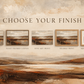 Earth and Horizon finish guide showing canvas, slim float frame, print, wider framed print and mounted framed print