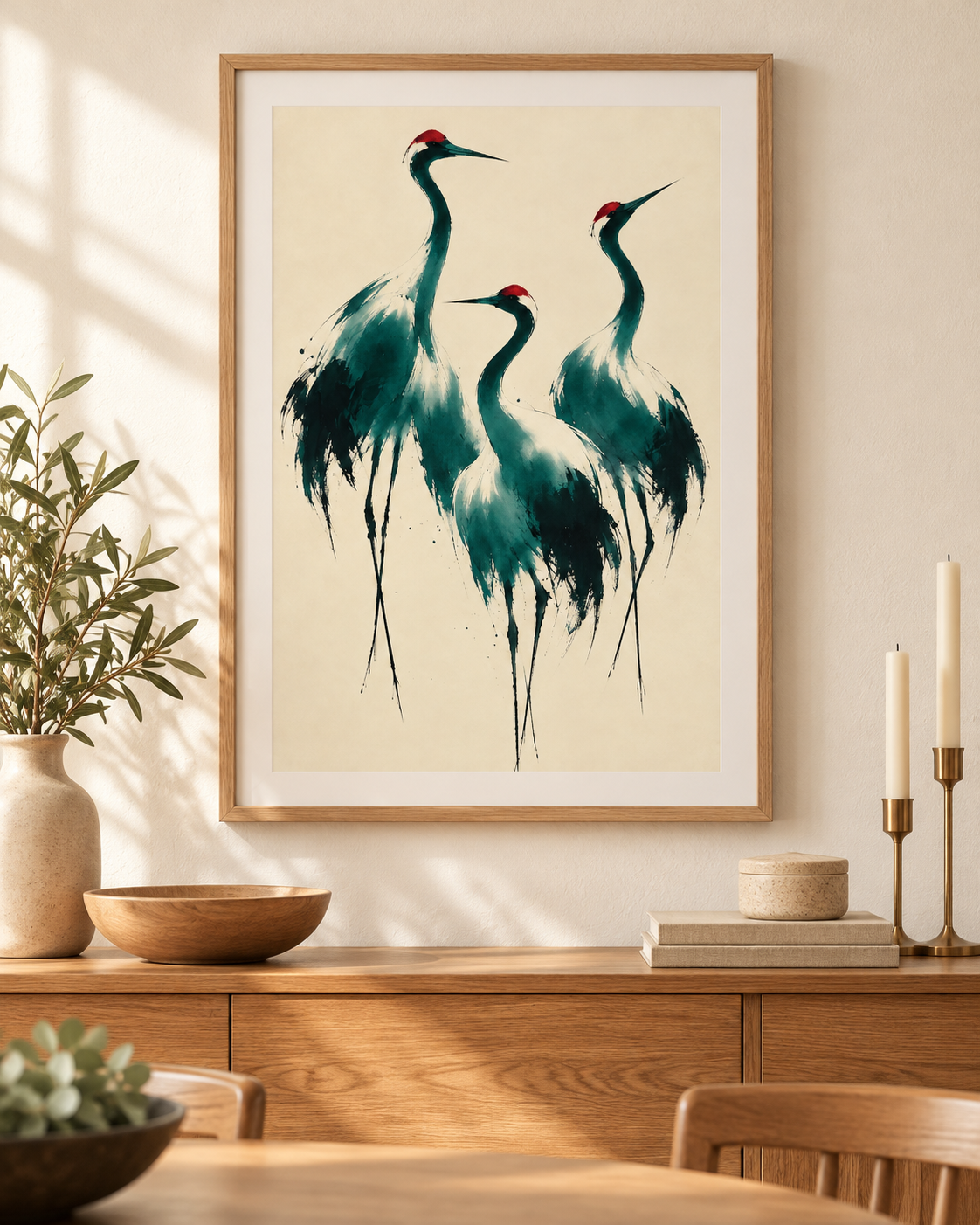 The Crane Gathering: Mounted print in dining room