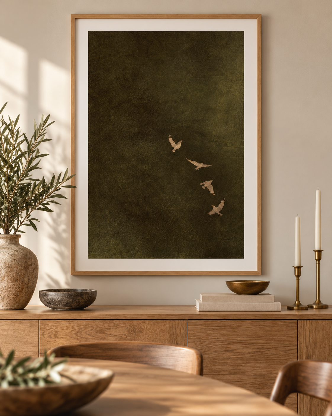 Gilded Wings: Mounted print in dining room