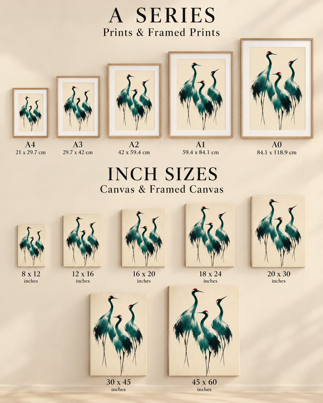 The Crane Gathering: Size guide