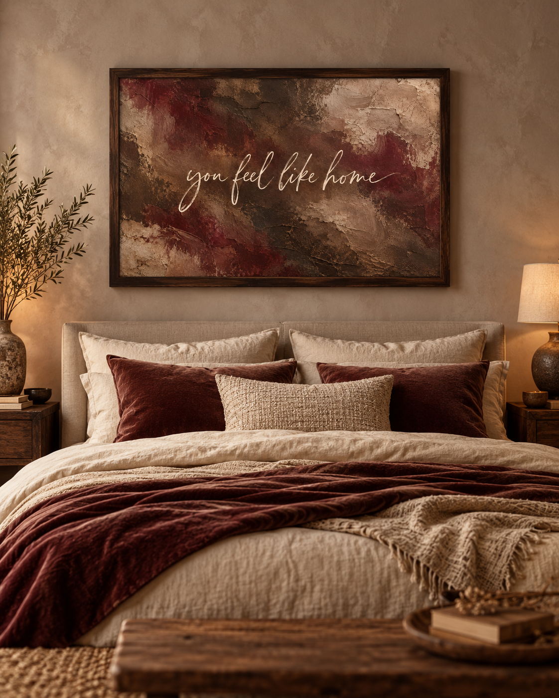 You Feel Like Home landscape artwork in a bedroom