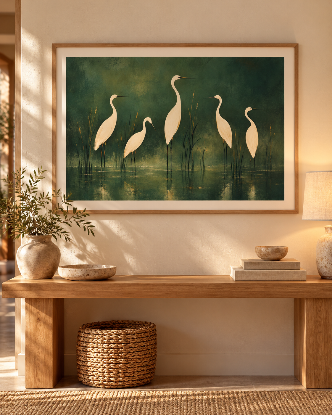 Mounted framed print of Quiet Gathering in a hallway