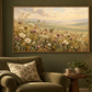 Meadow Reverie wildflower art in a dark olive green living room