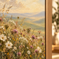 Close-up of meadow wildflowers and a natural wood float frame