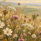 Close detail of cream and mauve wildflowers in the Meadow Reverie artwork