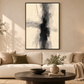 Quiet Contrast portrait abstract in a black frame above a cream sofa