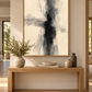 Quiet Contrast abstract artwork above a hallway console