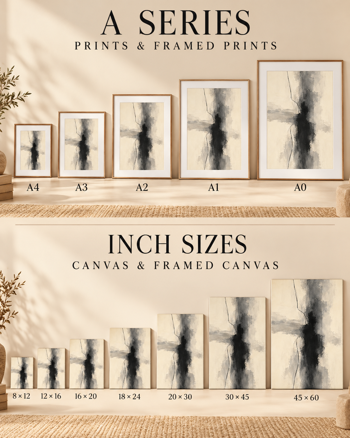 Quiet Contrast A-series print and canvas size guide