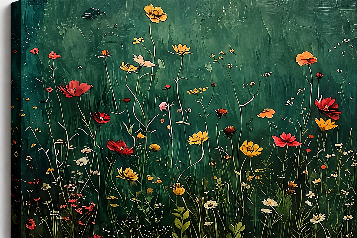 Close-up of dark green wildflower canvas