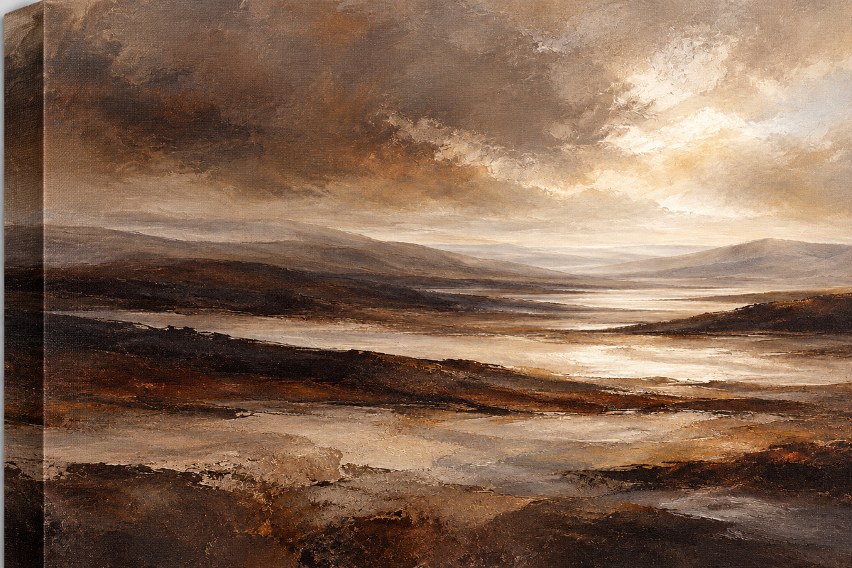 Close-up of brown landscape on stretched canvas