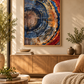 Tree Ring organic abstract wall art displayed in a sunlit warm neutral living room