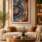 Tree Ring abstract wall art shown as a framed print in a warm earthy interior