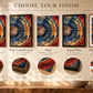Tree Ring choose your finish guide showing canvas, float framed canvas, borderless print, framed print and mounted framed print