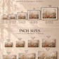 Wildflower wall art size guide showing A-series print sizes and landscape canvas sizes